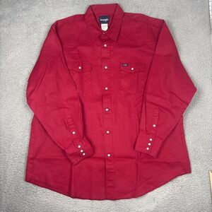 Wrangler Men's Size 3XL Tall Red Pearl Snap Long Sleeve Cowboy Western Shirt